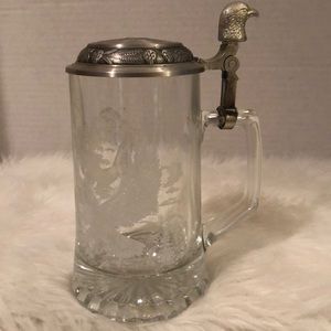 Domex German Crystal and Pewter Eagle Etched Beer Stein